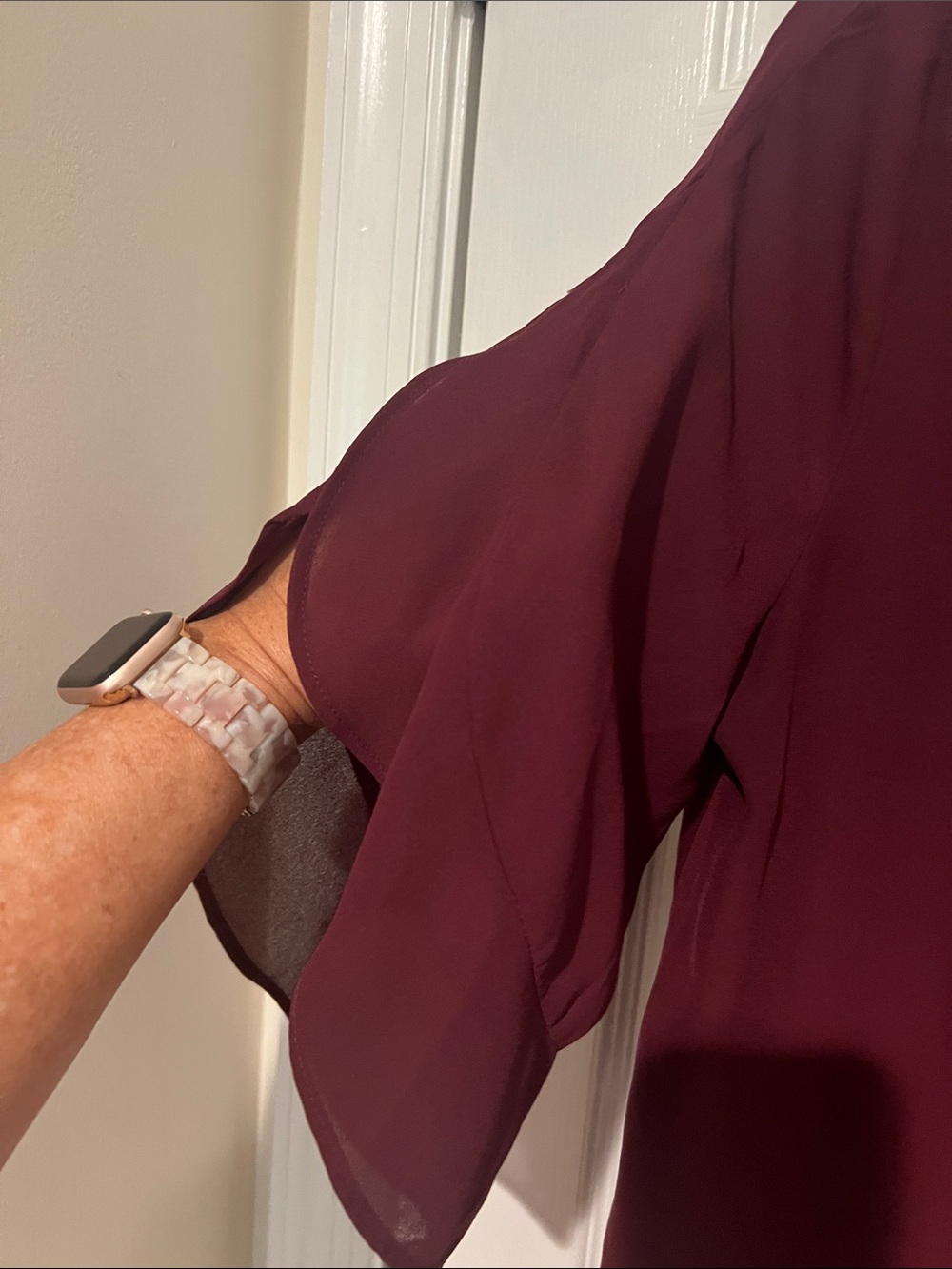 LOFT Burgundy Flutter Sleeve Blouse - Picture 2 of 4
